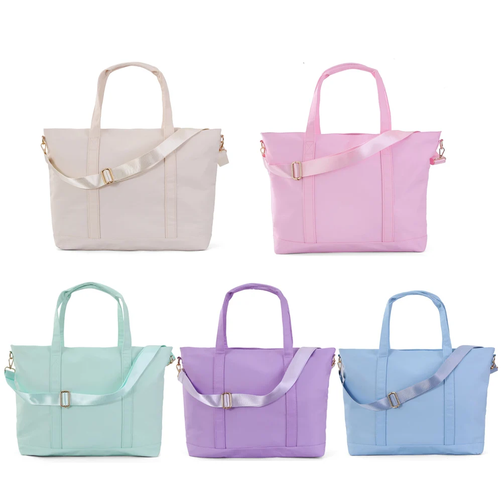 

Solid Color Nylon Tote Bags Women Fashion Versatile Monogrammed Shoulder Bag Ladies Letter Patches Large Capacity Shopping Bags