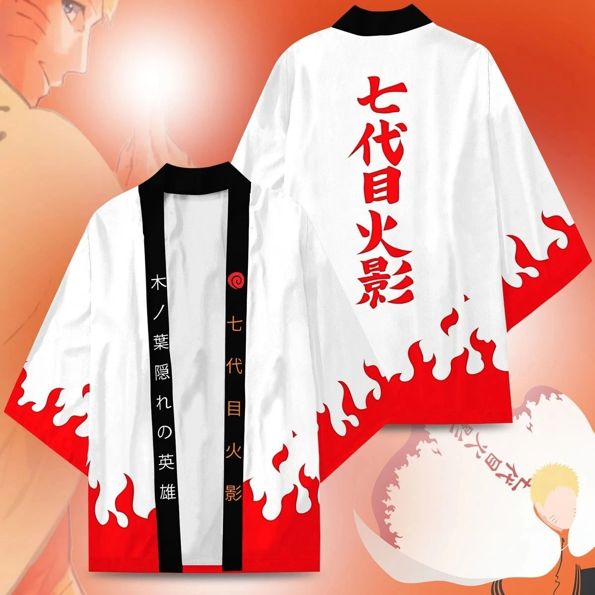 

New Anime Konoha Seven Generations Hokage Symbol Kimono Kakashi Uzumaki Ninja Cosplay Costumes Cloak Teens Cardigan Jacket Haori