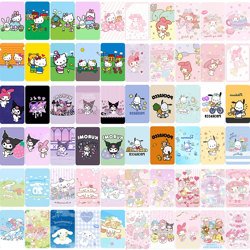 

Sanrios Anime Cartoon Kuromi Cinnamoroll Crystal Card Stickers Kawaii My Melody Kt Perimeter Self-Adhesive 10-Sheet Set Paster