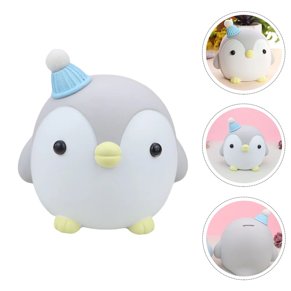 

Penguin Piggy Bank Cartoon Coin Shape Desktop Saving Pot Kids Money Jar Cute Container Child