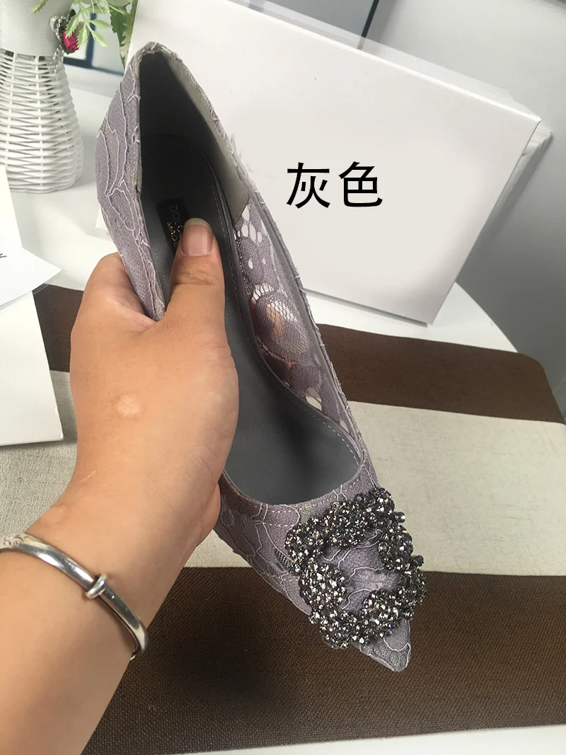 2023 Lace Pointed Toe High Heels Mesh Breathable Rhinestone Stiletto Women's Shoes