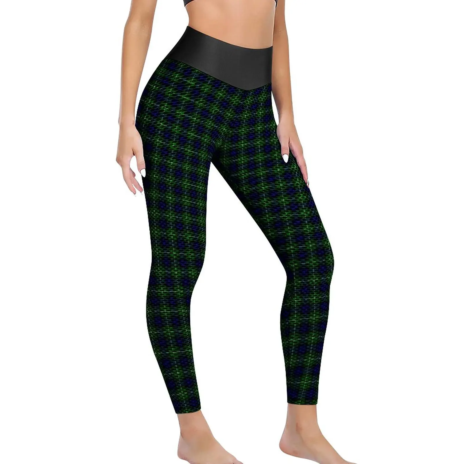 

Blue Green Plaid Leggings Sexy Lamont Tartan Vintage High Waist Yoga Pants Breathable Leggins Lady Graphic Running Sports Tights