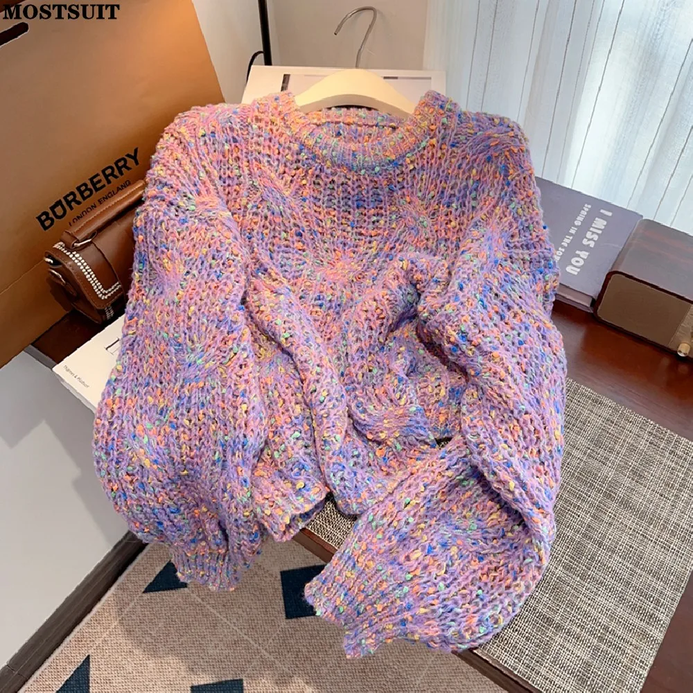 

Fashion Loose Knit Sweater Pullover Women 2024 Spring Long Sleeve O-neck Tops Elegant Streetwear Casual Sweet Ladies Jumpers