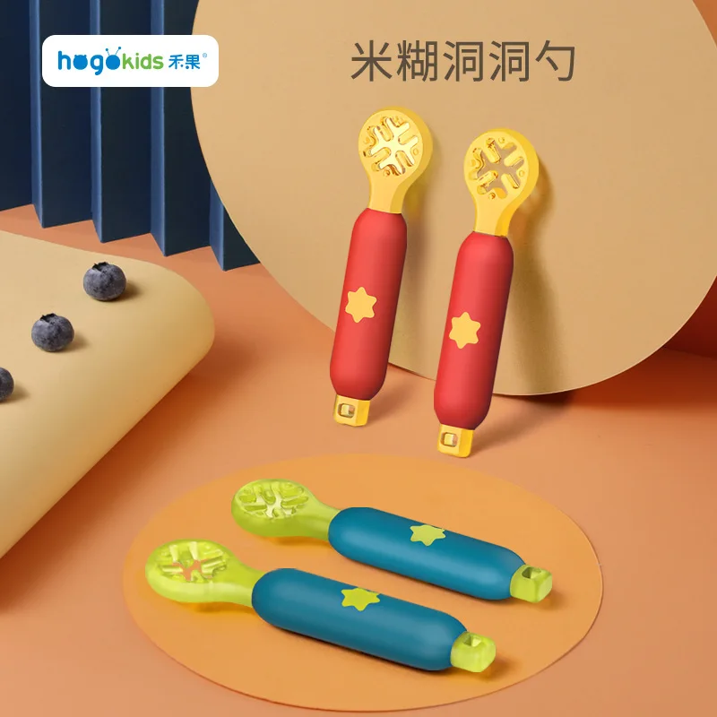 

rice paste auxiliary food spoon hole shaped children's tableware wholesale mother and baby products silicone molar gum