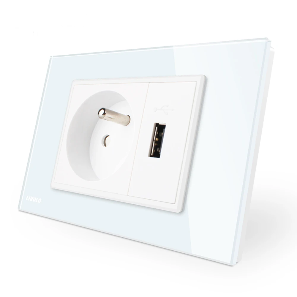 

Livolo French Power Wall Socket,with Usb Charger,Smart Home Automation Multi,White/Black Crystal Glass Panel, AC110V-250V