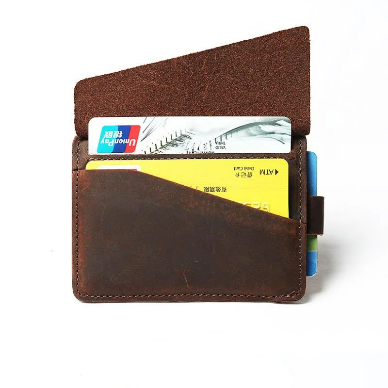 Crazy Horse Pickup Wrap Top Layer Leather Men's Short Pull Card Clip 2023 New Vintage Genuine  Bag