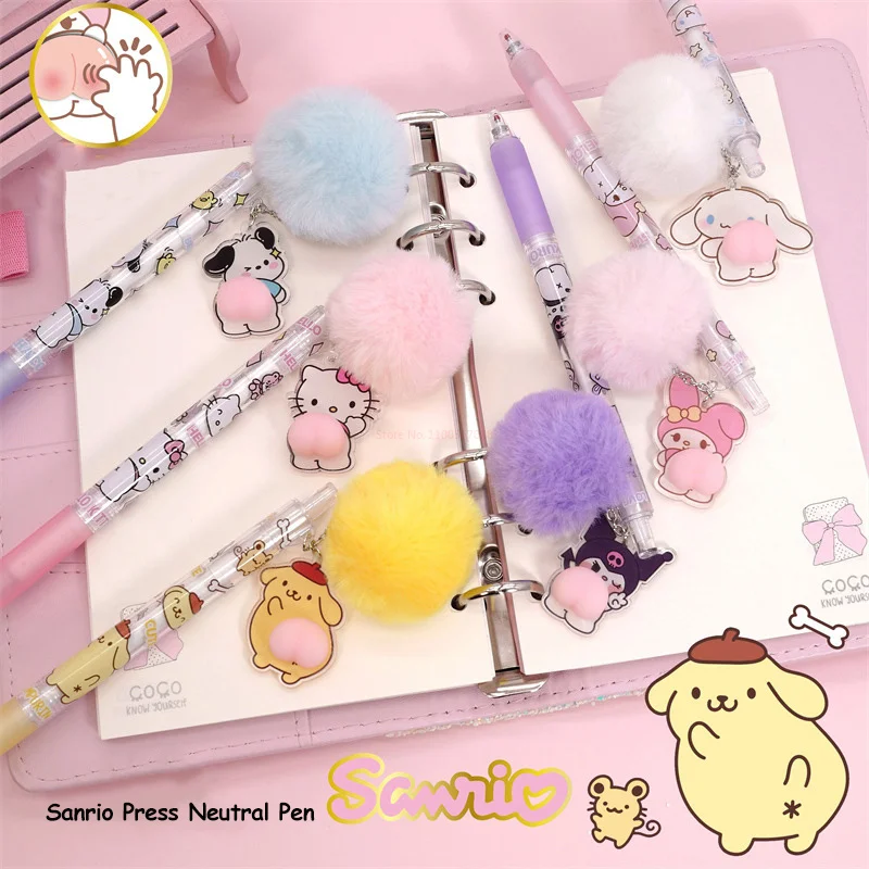 

30 шт., Мультяшные гелевые ручки Sanrio Cinnamoroll, моя мелодия, плюшевый кулон, пресс-ручка, плюшевый кулон, нейтральная ручка, канцелярские принадле...