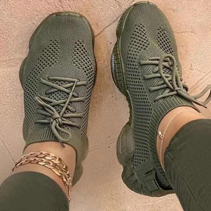 

Women's Mesh Flats Shoes Woman Autumn Sneakers Lace Up Breathable Casual Female Shoe Comfort Candy Color Solid Ladies Plus Size