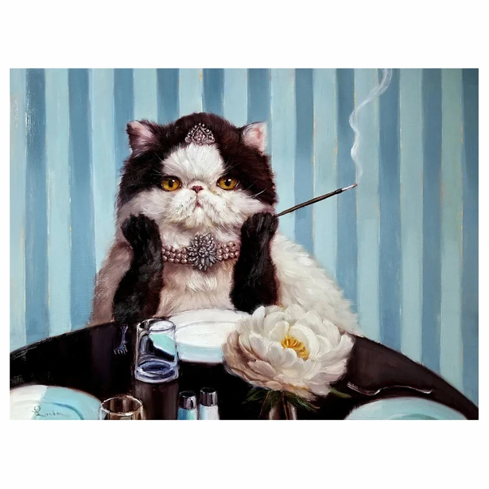 

DIY 5D diamond painting cross stitch set noblewoman cat full diamond embroidery mosaic animal decorative painting gift