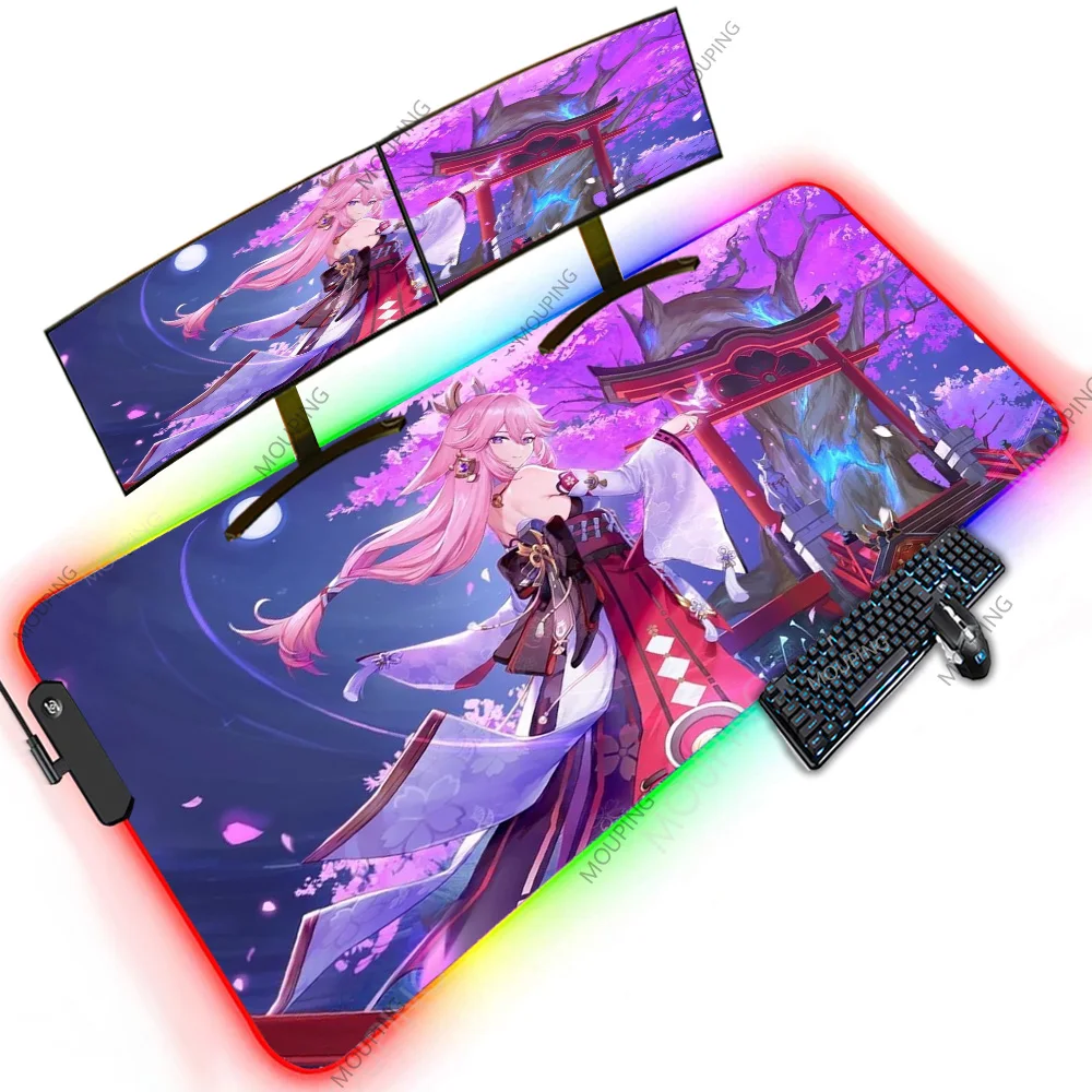 

Yae Miko Pastel Purple Keyboard Xxxxl Mouse Pad Genshin Impact Japanese Style Kawaii Gamer Girl Office Deskmat Gaming Accessory