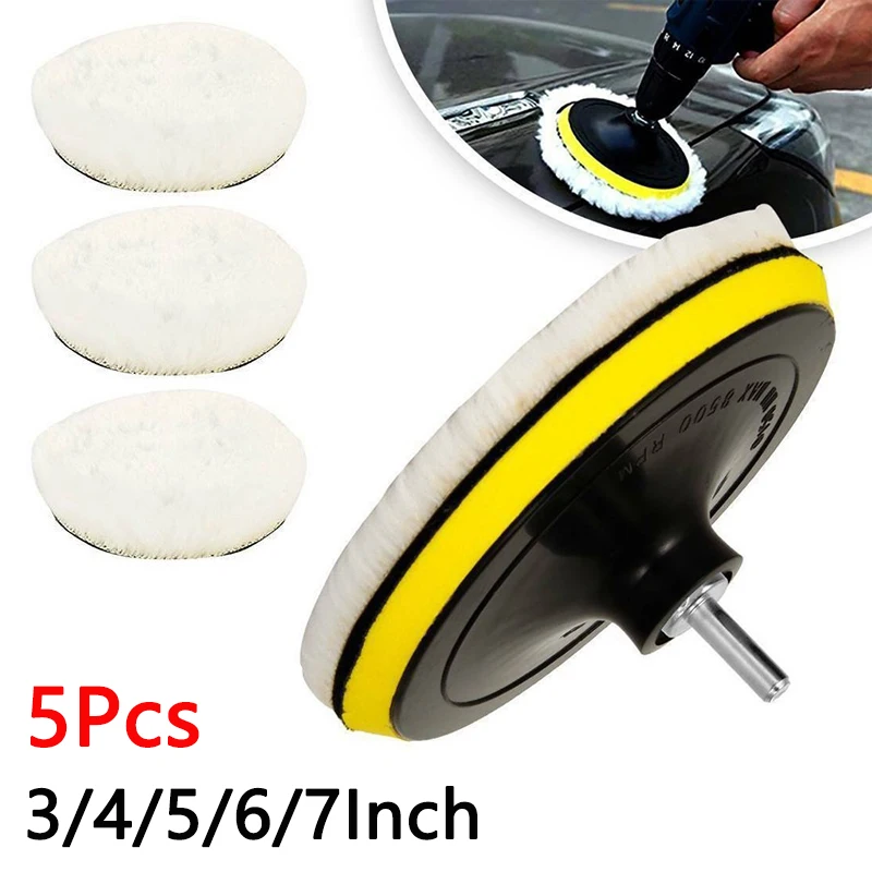 

New 5Pcs Set 3-7 inch Car Polishing Pad Sponge Buffing Waxing Clean Polish Buffer Drill Wheel Polisher Detailing Cleaning Goods