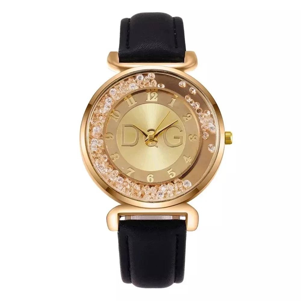 Reloj Mujer Luxury DQG Ladies Watch Waterproof Black Leather Diamond Arabic Digital Quartz Watches Relogio Feminino Girl Gift