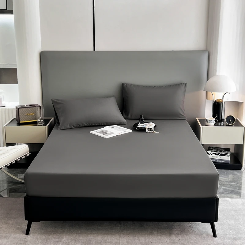 

Polyester Cotton Fitted Sheet With Elastic Band Solid Color Mattress Cover For Single Double King Queen Bed Sheet