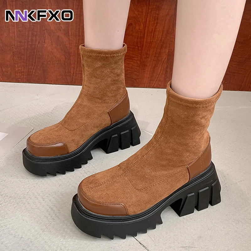 

Suede Cloth Sock Boots Women 2022 New Punk Gothic Ankle Boots Platform Shoes for Woman Adult Fashion Hot Style vc4480