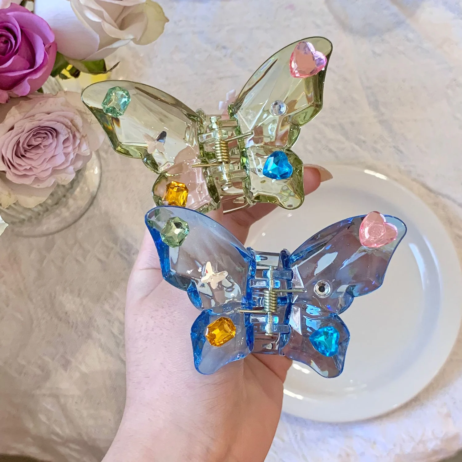 

Корейские заколки для волос с бабочкой для женщин и девушек, акриловые прозрачные заколки для волос с кристаллами на спине, милые аксессуары для волос