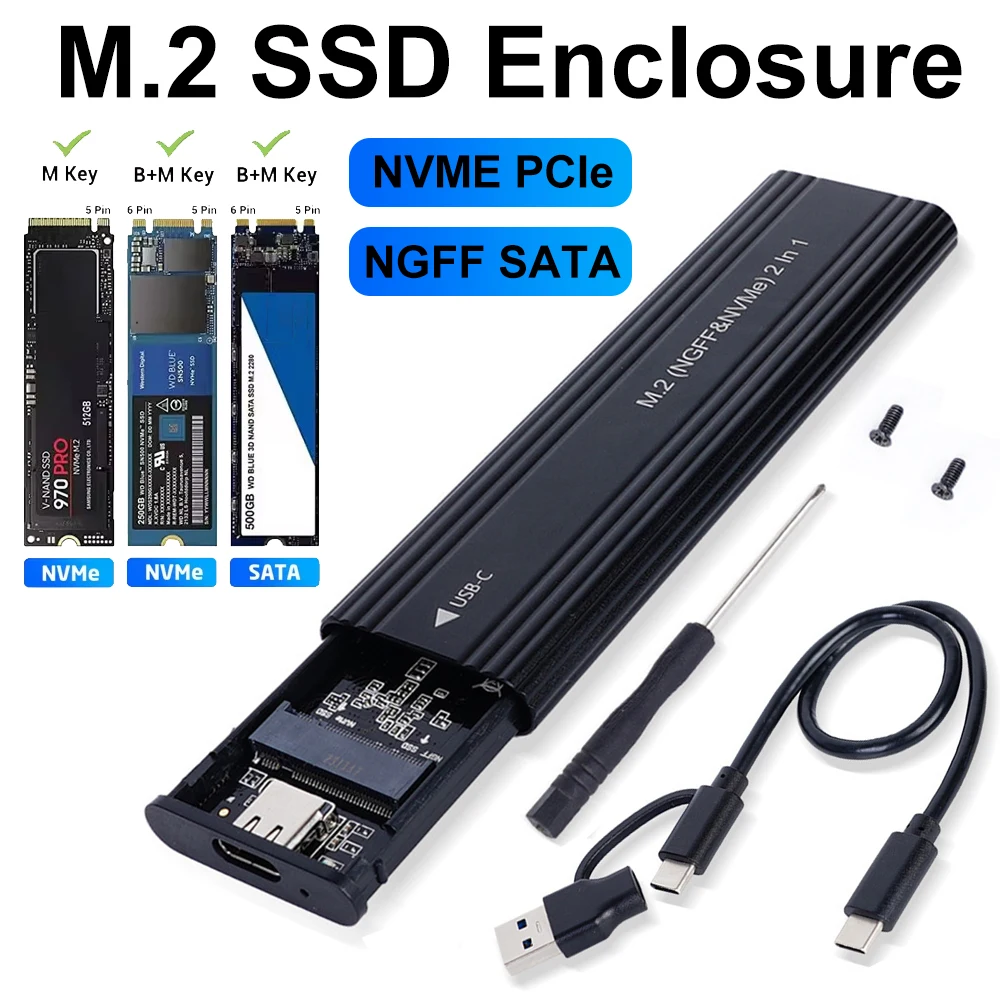 Фото Корпус M2 SSD NVME SATA Dual Protocol M.2 to USB Type C SSD Enclosure Адаптер NVME SATA SSD Disk Box Поддержка клавиш M и клавиш B&M №1