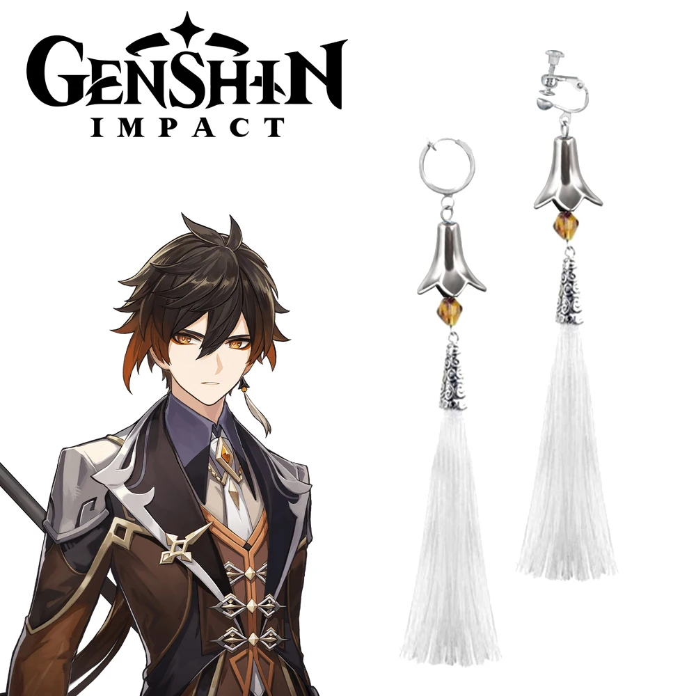 

Anime Genshin Impact Zhongli Tassel Earrings Ear Clip Qiqi Tartaglia Keqing Beidou Aether Xingqiu Eardrop Cosplay Game Jewelry