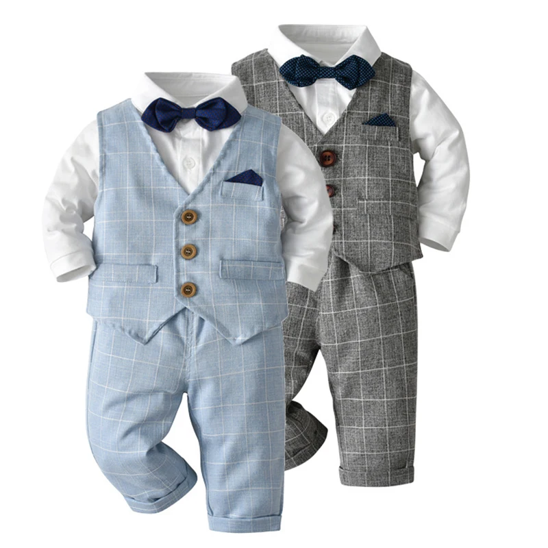

Baby Boys Clothes Sets Kids Toddler Boys Long Sleeve Bow Tie Gentleman Suit Wedding Birthday Party Dress Baby Formal Clothing