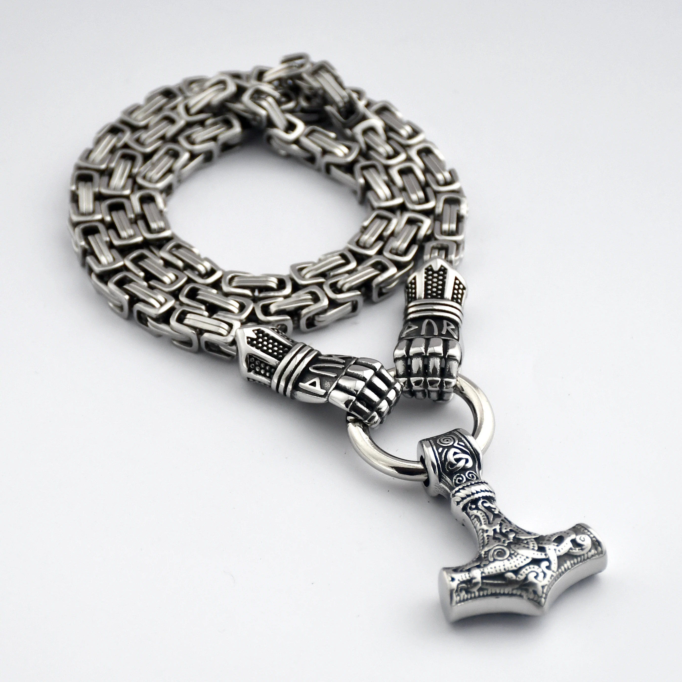 

Бесконечная цепочка для перчаток из нержавеющей стали, скандинавское мужское ожерелье с подвеской в ​​виде молотка Тора, ювелирные изделия викингов