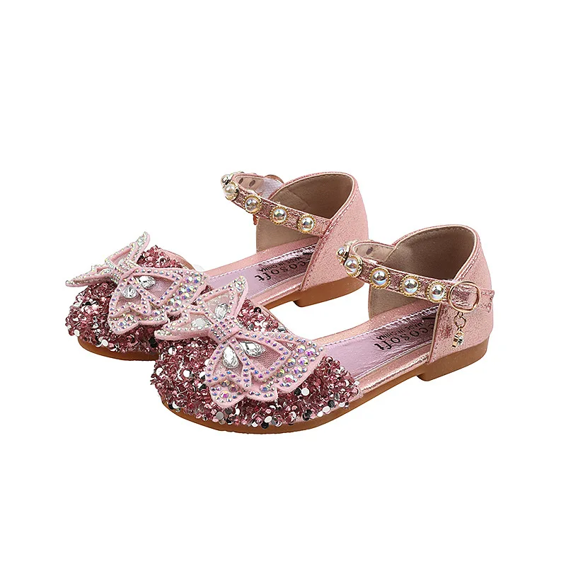 New Girls Half Sandals Bow Princess Shoes Sequined Pearl Dance Shoes Korean Version of Baby Girl 2022 Spring and Summer Gender