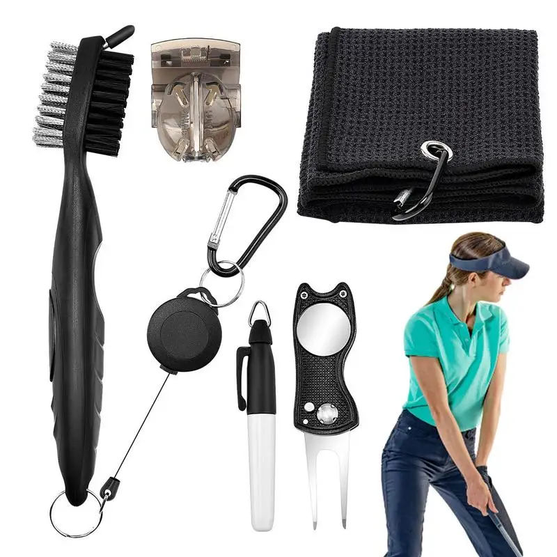 

5 шт., двухсторонняя щетка для чистки клюшек и мячей