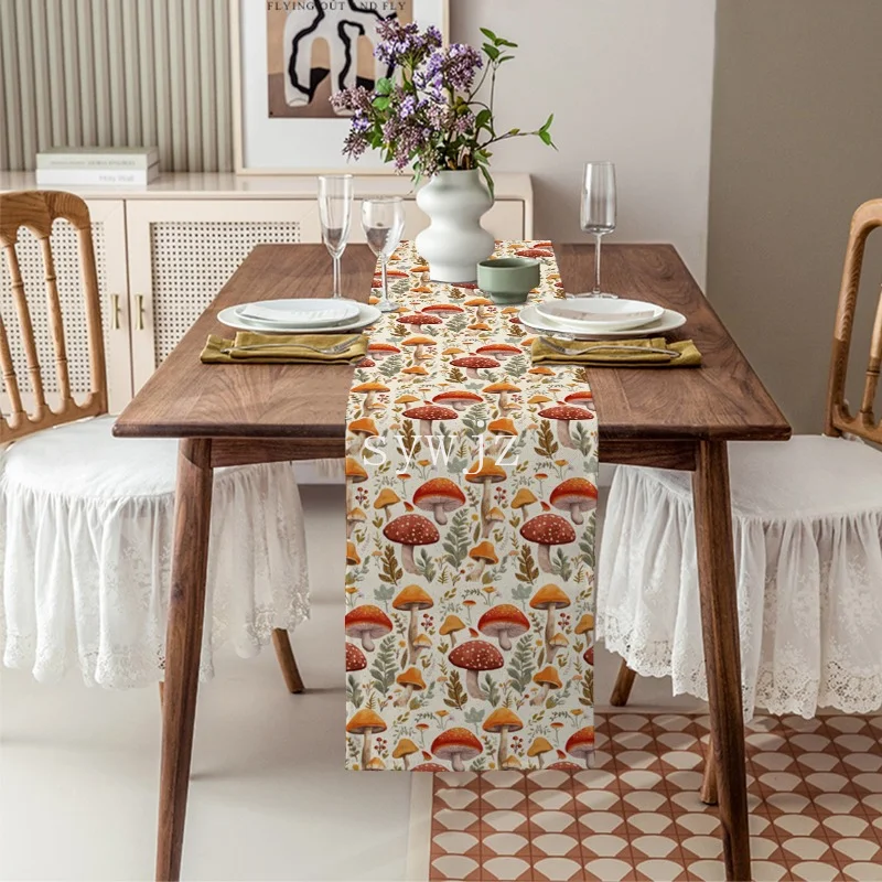 Осенние грибы растения листья Ретро скатерть из хлопка и льна Свадебный