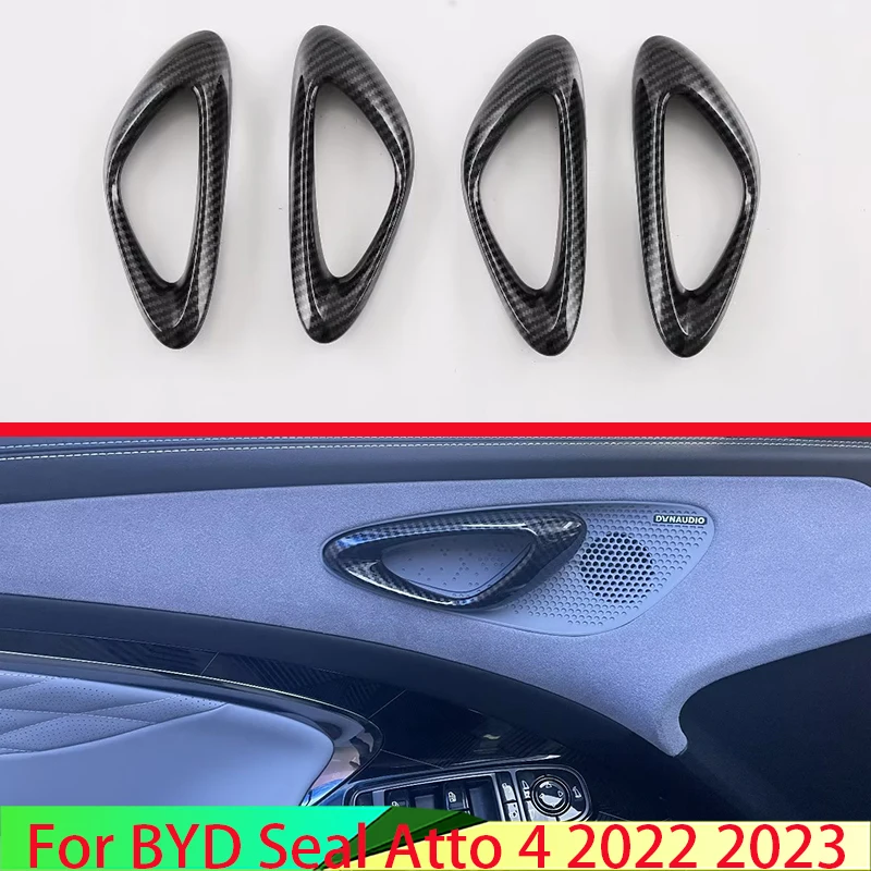 

For BYD Seal Atto 4 2022 2023 Carbon Fiber Style Inner Door Handle Cover Catch Bowl Trim Insert Bezel Frame Garnish
