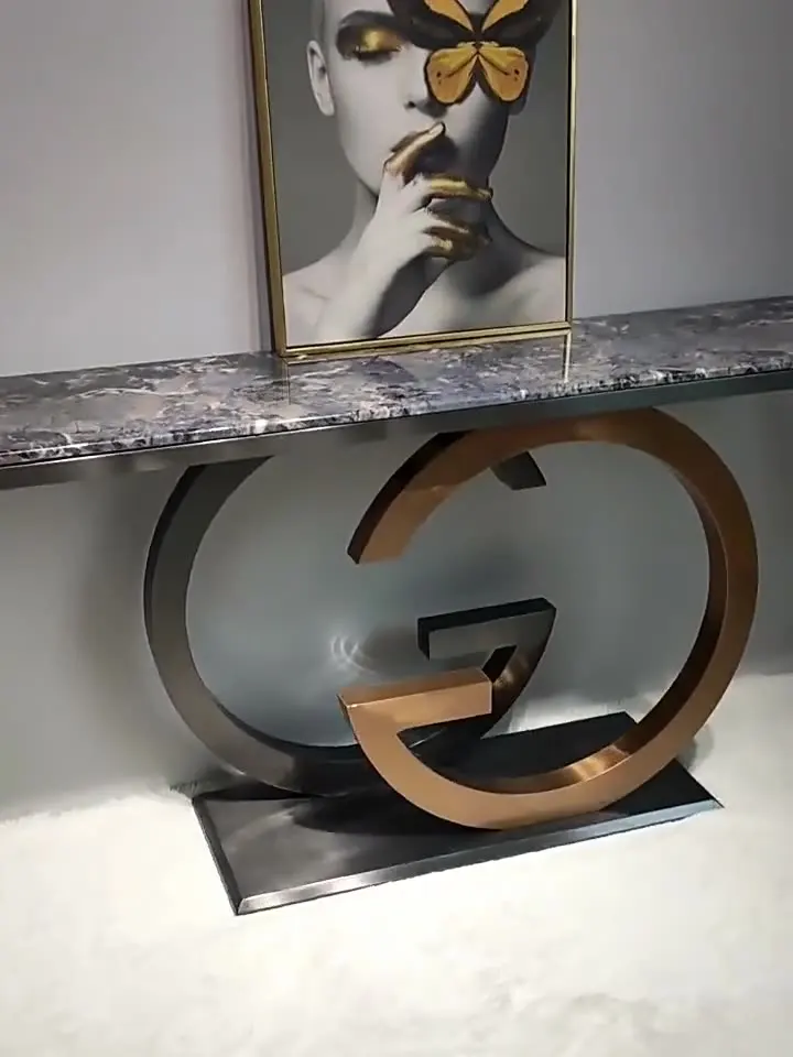 

High quality luxury light metal porch table stainless steel creative living room porch door marble decorative wall porch table