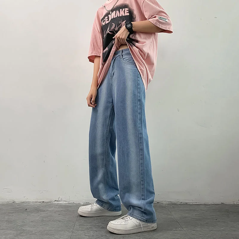 Blue Black Baggy Jeans Men Fashion Retro Casual Straight Jeans Mens Japanese Streetwear Loose Hip Hop Denim Pants Mens Trousers