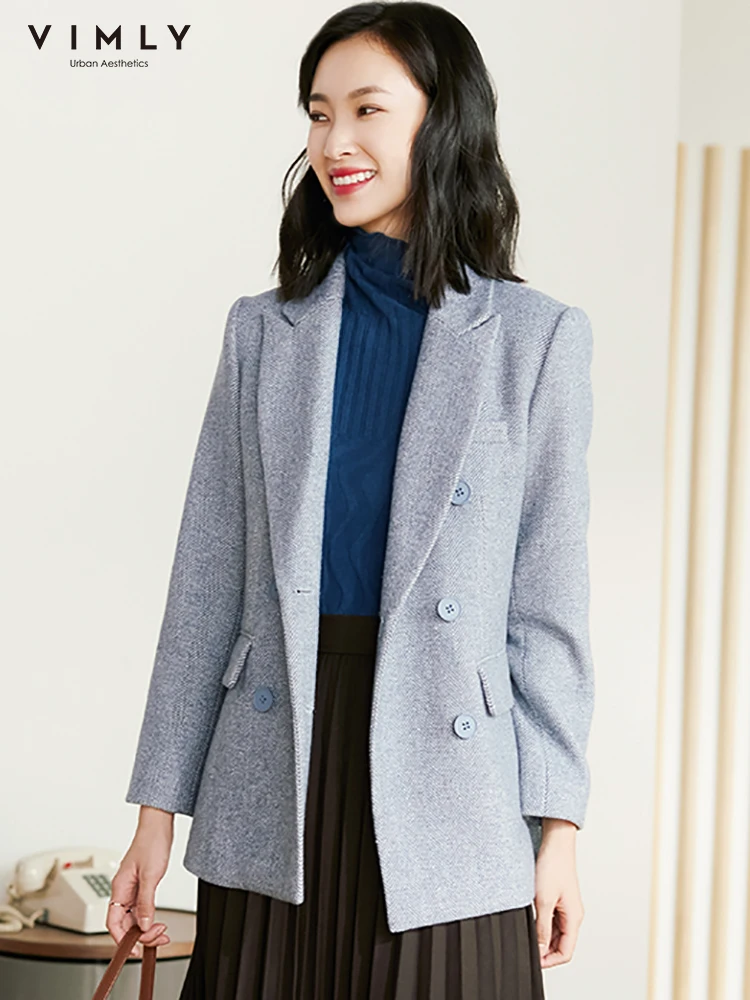 Женский двубортный Блейзер Vimly однотонный шерстяной пиджак в стиле ретро с