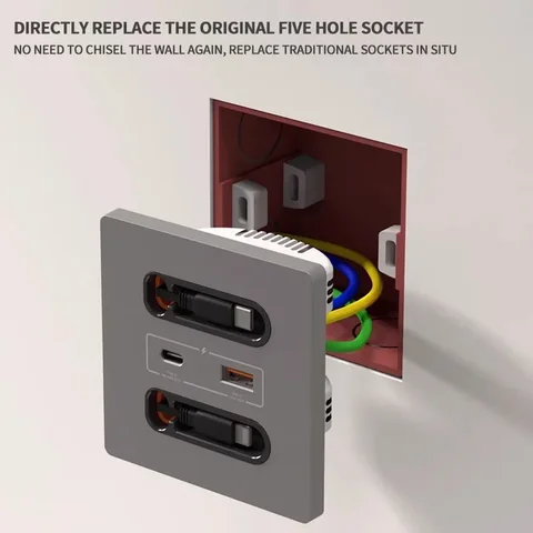 Панель настенной розетки 86 типа с PD USB-C мощностью 20 Вт и портами USB-A |   Выдвижной кабель длиной 80 см для быстрой зарядки iPhone/Android ​