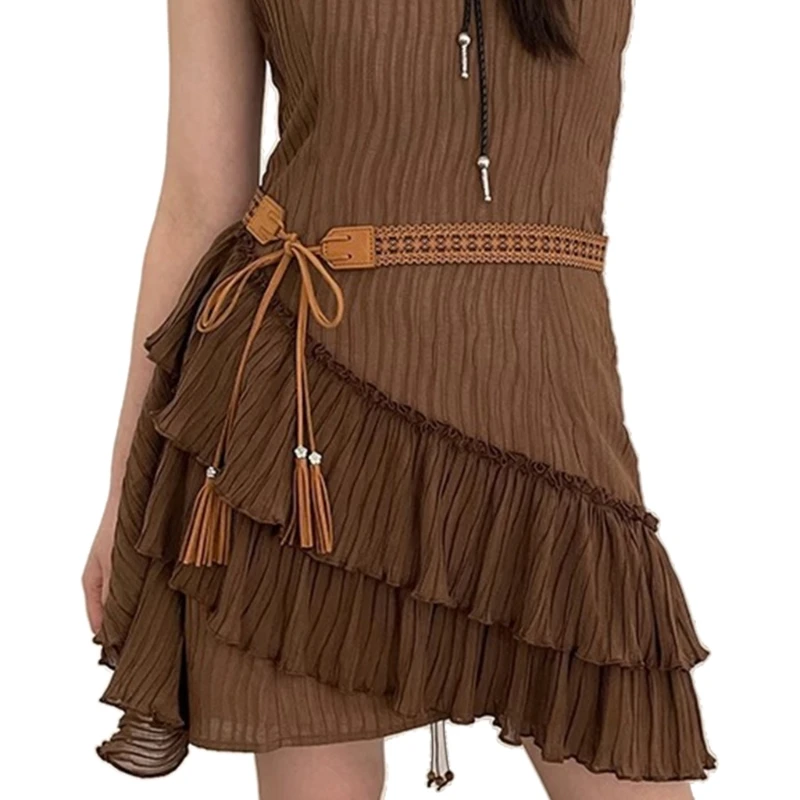 

Cowgirl Belt Skinny Waistband with Tassels Y2K-Style Vintage Tie Waistband for Bands Player Country Girls