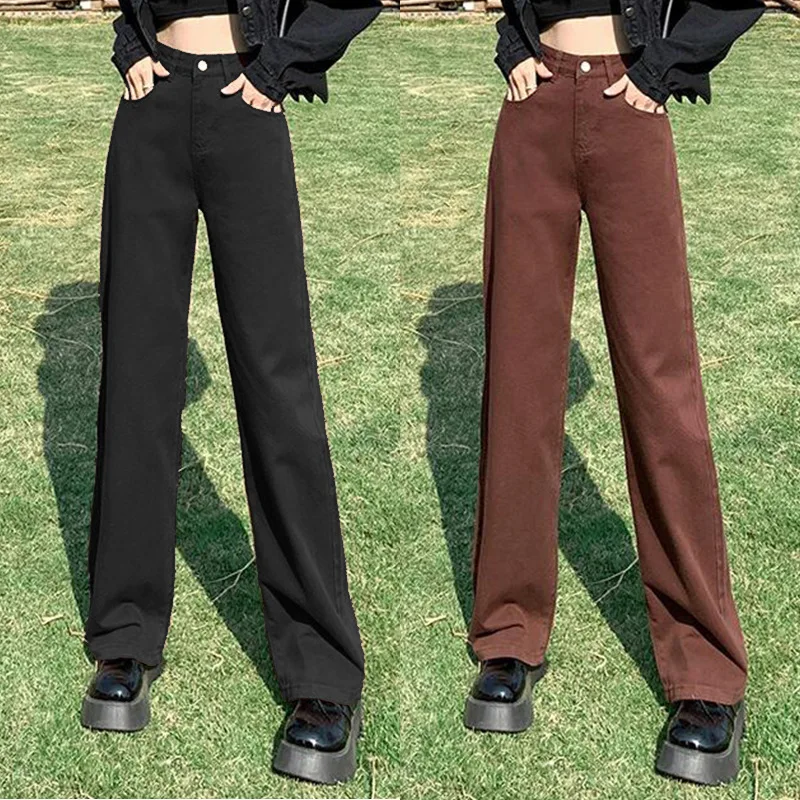 Fashion New Jeans Retro Black Brown High Waist Loose Straight Leg pants Women 2022 Casual Streetwear Female Pants Baggy Trouser