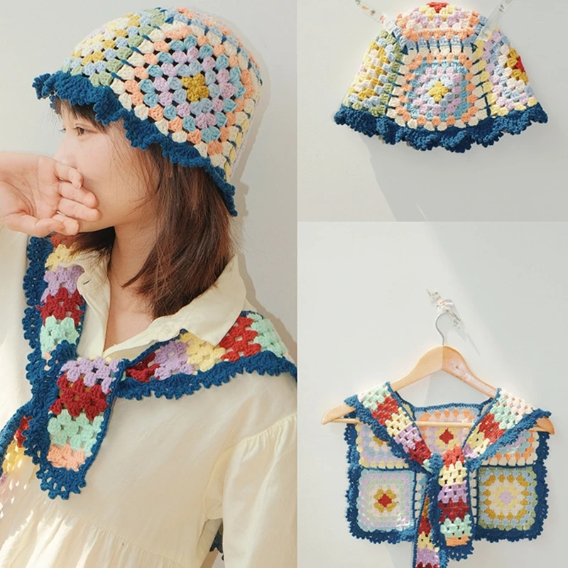 

Crochet Hats For Women Flower Knit Bucket Hat Shawl Embroidered Floral Fisherman Hat Summer Sun Hat Sunscreen