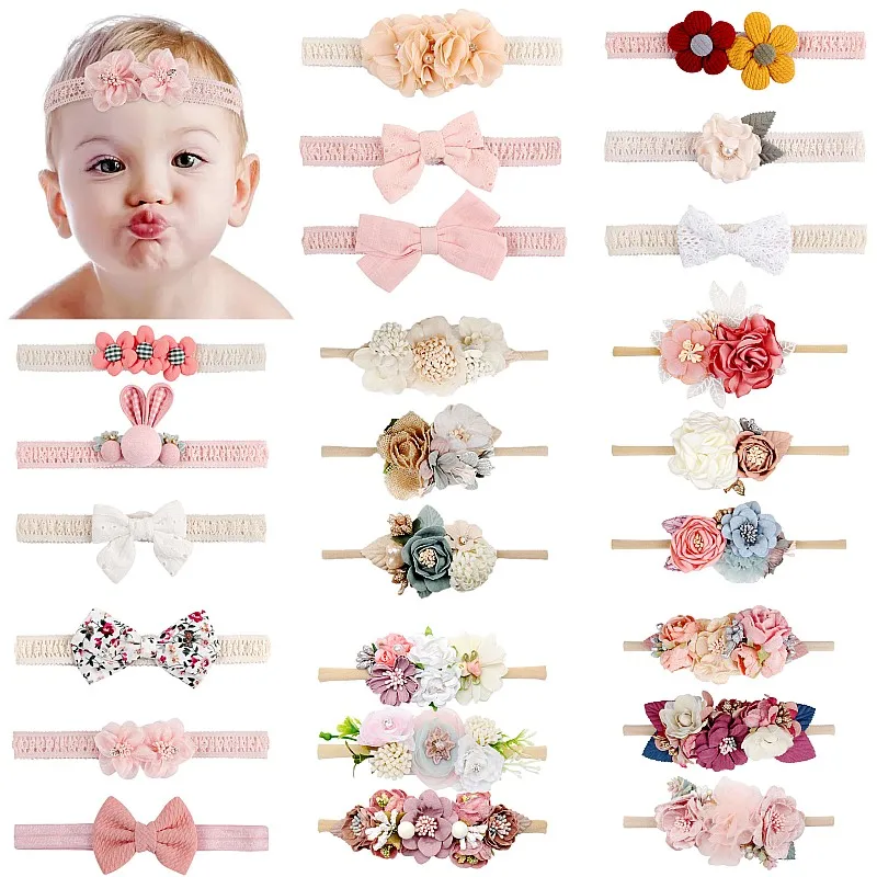 

3Pcs/Set Baby Flower Headband With Elastic Nylon Band Artificial Floral Hair Band Wholesale Kids Girls Headwear Hair Accessories