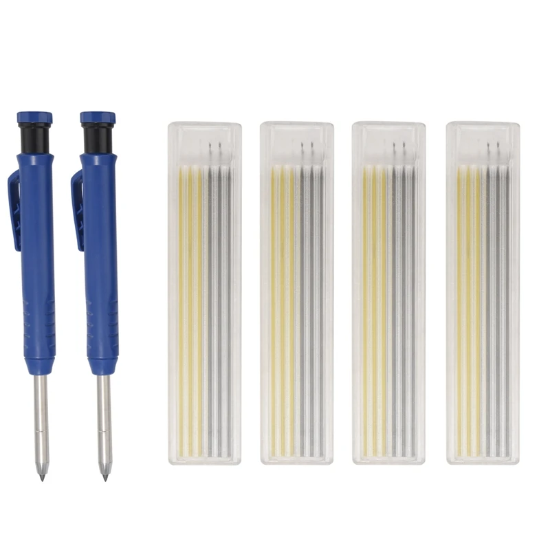 

Твердый плотничный карандаш, 2 строительных карандаша с длинным носиком и глубоким отверстием, со встроенной заточкой для деревообработки