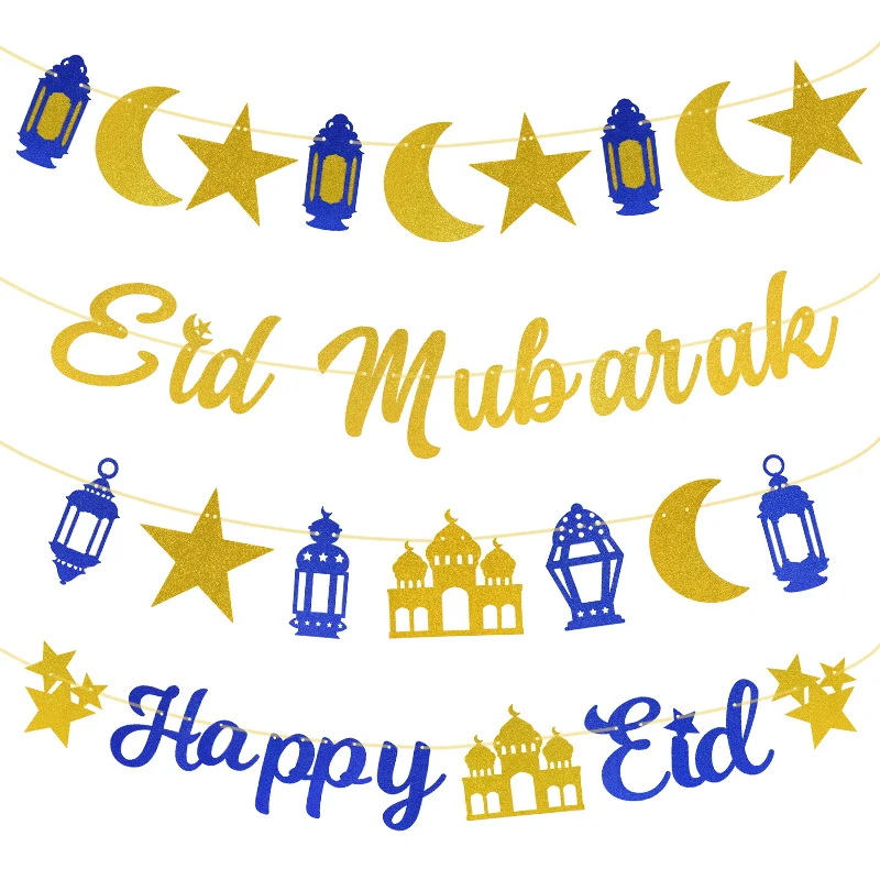 

Eid Mubarak Glitter Paper Banner EID Star Moon Butting Garland Kareem Ramadan Decoration Muslim Islamic Festival Party Supplies