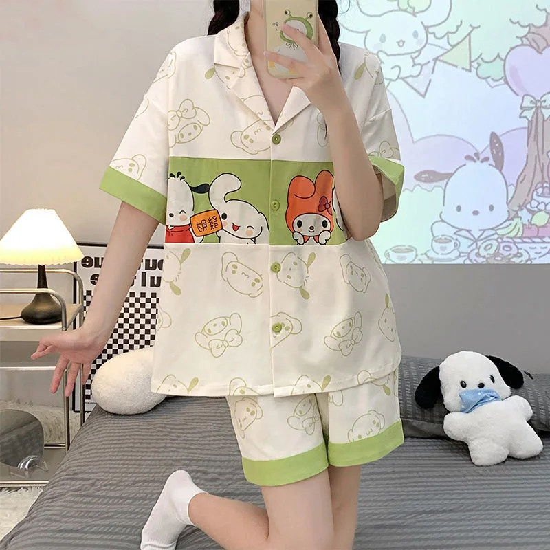 

Sweet Pajamas My Melody Cinnamoroll Kawaii Sanrio Anime Summer Cute Cartoon Hello Kitty Short Sleeve Pants Clothes Girls Toys