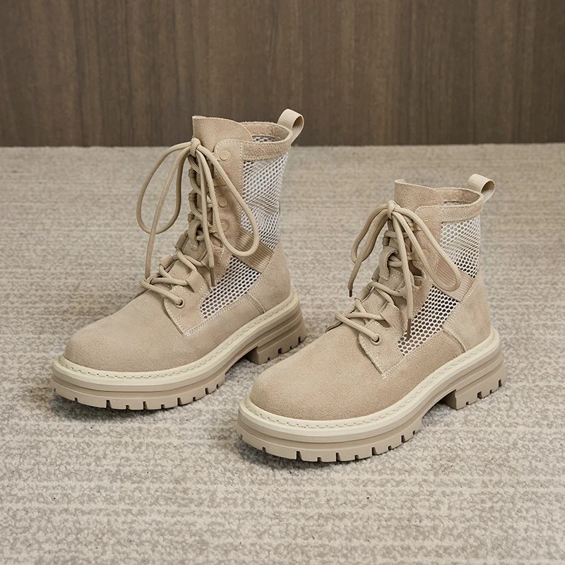 AIYUQI Mesh Boots Women 2023 New Summer Cool Boots Women British Style Casual Genuine Leather Women Short Boots