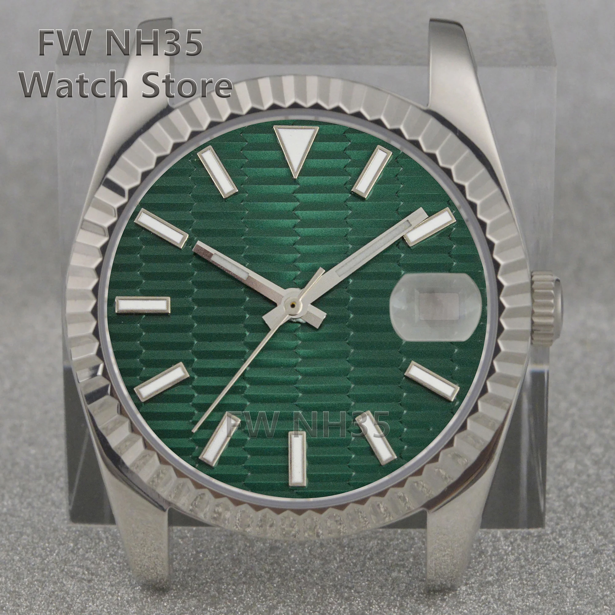 NH35 Case Wave Pattern Luminous Dial Hands for Mod Datejust Sapphire Glass 10ATM Water Resistant Watch Fit Movement