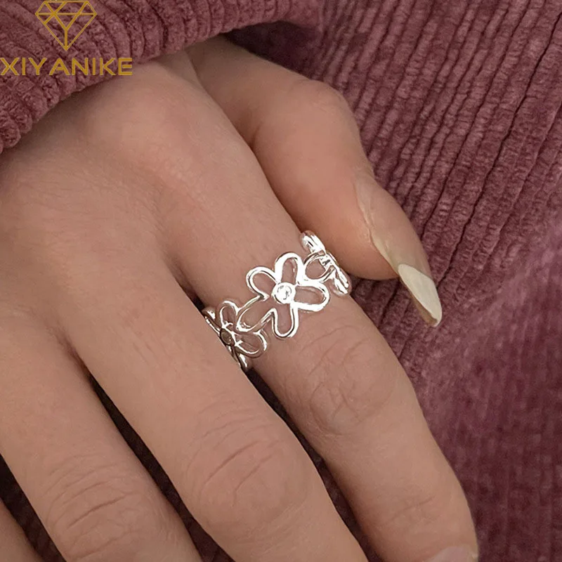 

XIYANIKE корейские полые цветочные кольца для женщин девушек милые модные новые ювелирные изделия подарок другу на день рождения женские кольца