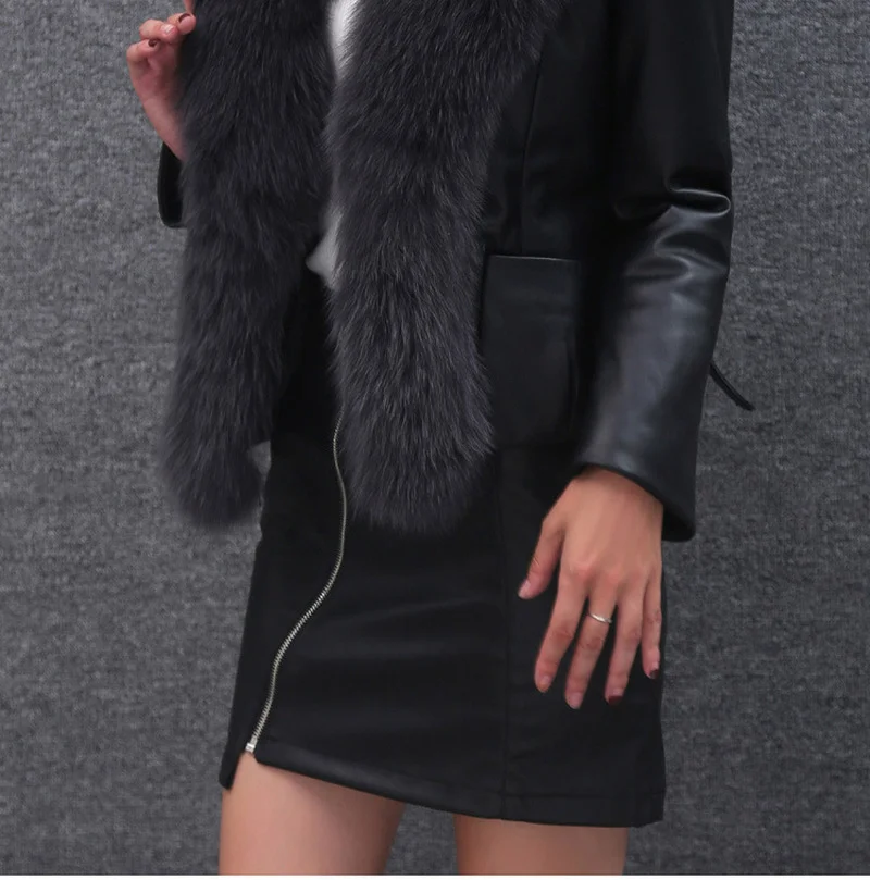 Autumn and Winter Pu Faux Fur Collar Stitching Women's Fashion Solid Color Jacket Ladies Elegant Lace-up Jacket Women Ladies
