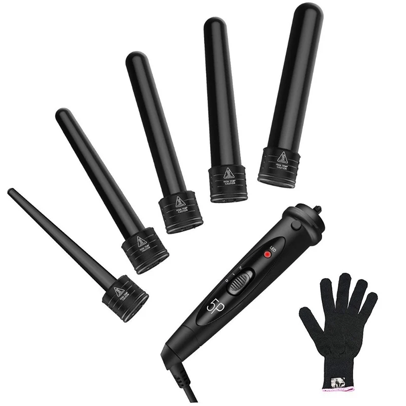 

Curling Iron Wand Set Tools 5 In 1 Wand Tongs Set With 5 Interchangeable Hair Curler Ceramic Barrels For All Hair Types