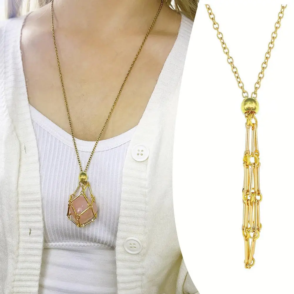 Дизайн из нержавеющей стали кристаллическая клетка ожерелье держатель цепочка