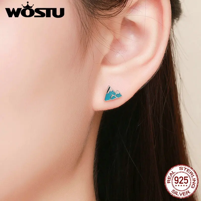 Женские серьги-гвоздики WOSTU из чистого серебра 925 пробы с голубым айсбергом s925