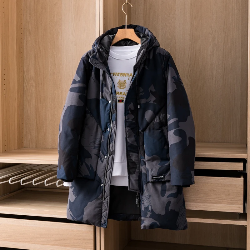 New Fashion Man's Duck Down Overcoat with a Hood Camouflage Printed Waterproof Parkas Winter Cloth for Male Plus Size 2XL XXXL