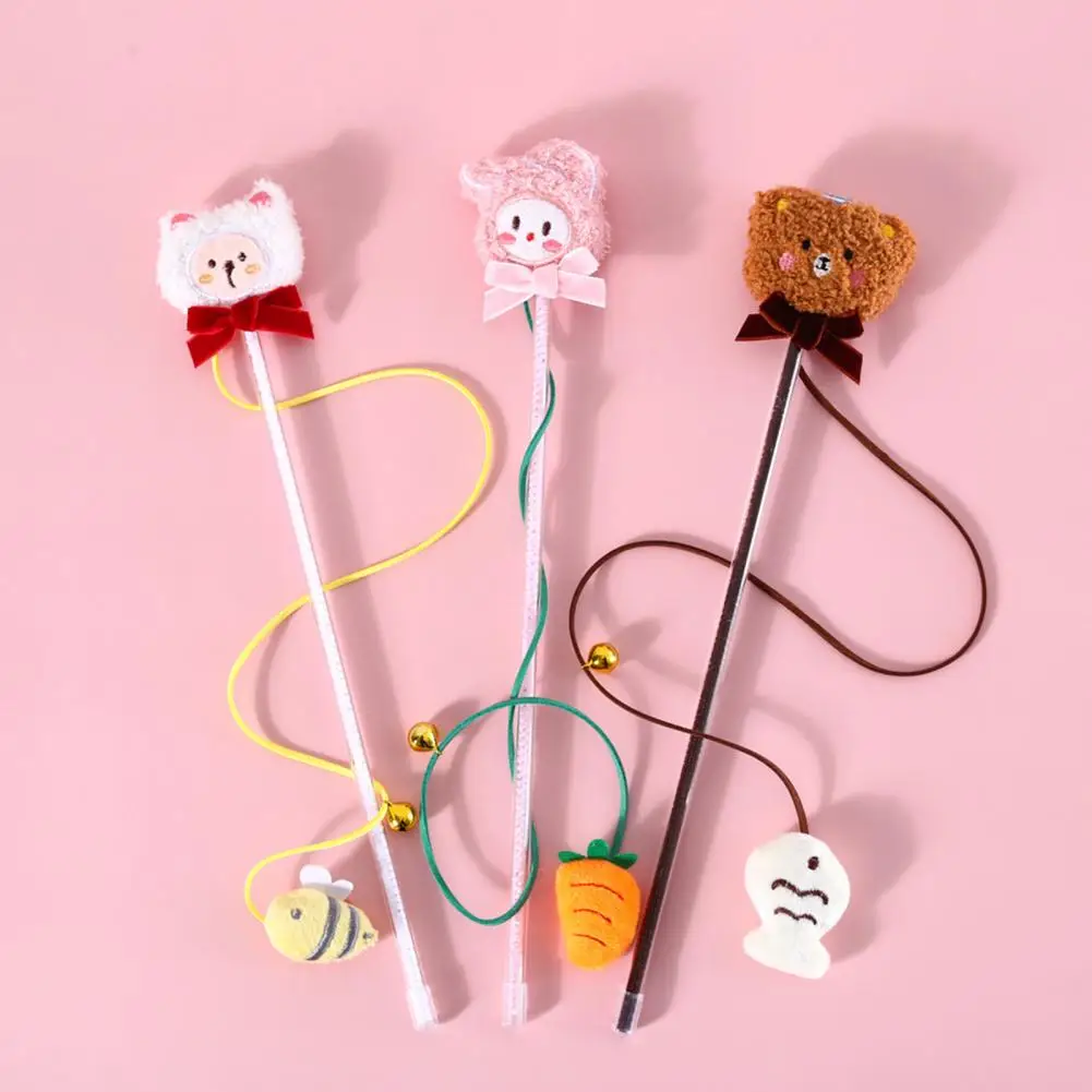 

Pet Exerciser Wand Cartoon Shape Adorable Appearance with Bow-knot Long Handle Bell Design Relieve Boredom Ultra-Light Funny Pet