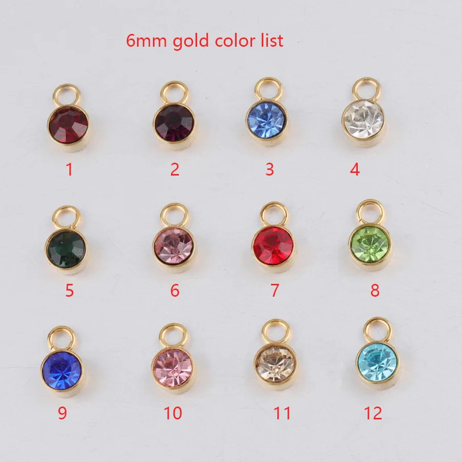 

12Pcs/lot Gold Color Stainless Steel Birthstone DIY Birthday Stones 12 Months 6mm Charms Pendants