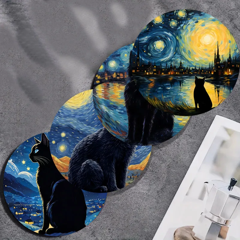 

Деревянные подставки под стаканы с кошачьим принтом, набор из 4 штук