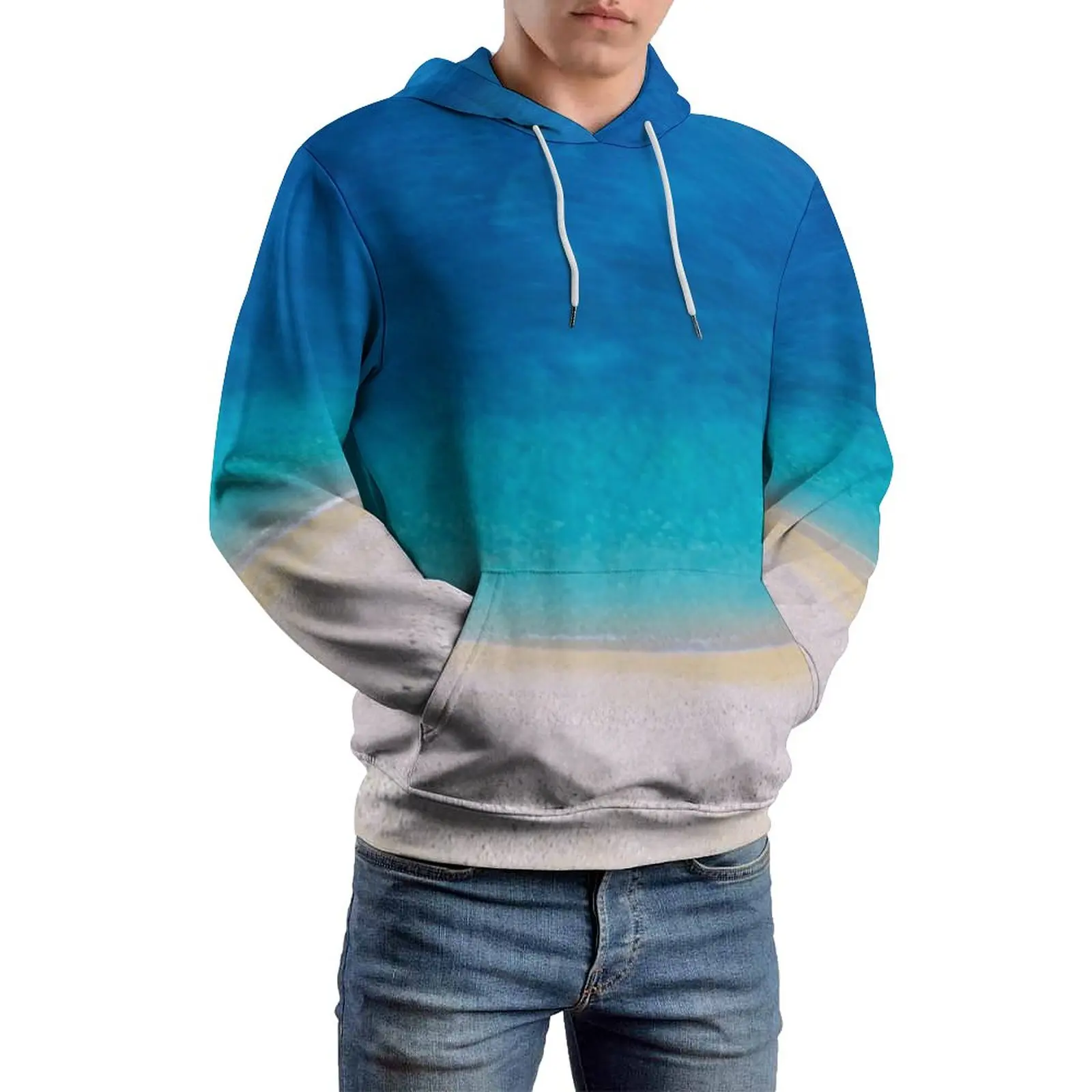 

Mediterranean Beach Loose Hoodies Blue Ocean Print Aesthetic Hoodie Long Sleeve Oversize Street Wear Design Hooded Sweatshirts